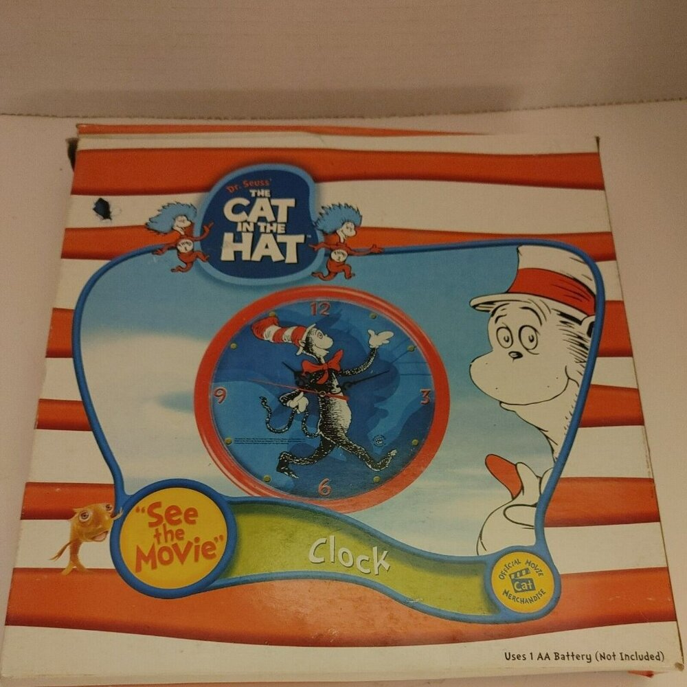 Dr. Seuss Cat In The Hat 2003 Universal Studios Wall Clock Round 9.5" w/ Box
